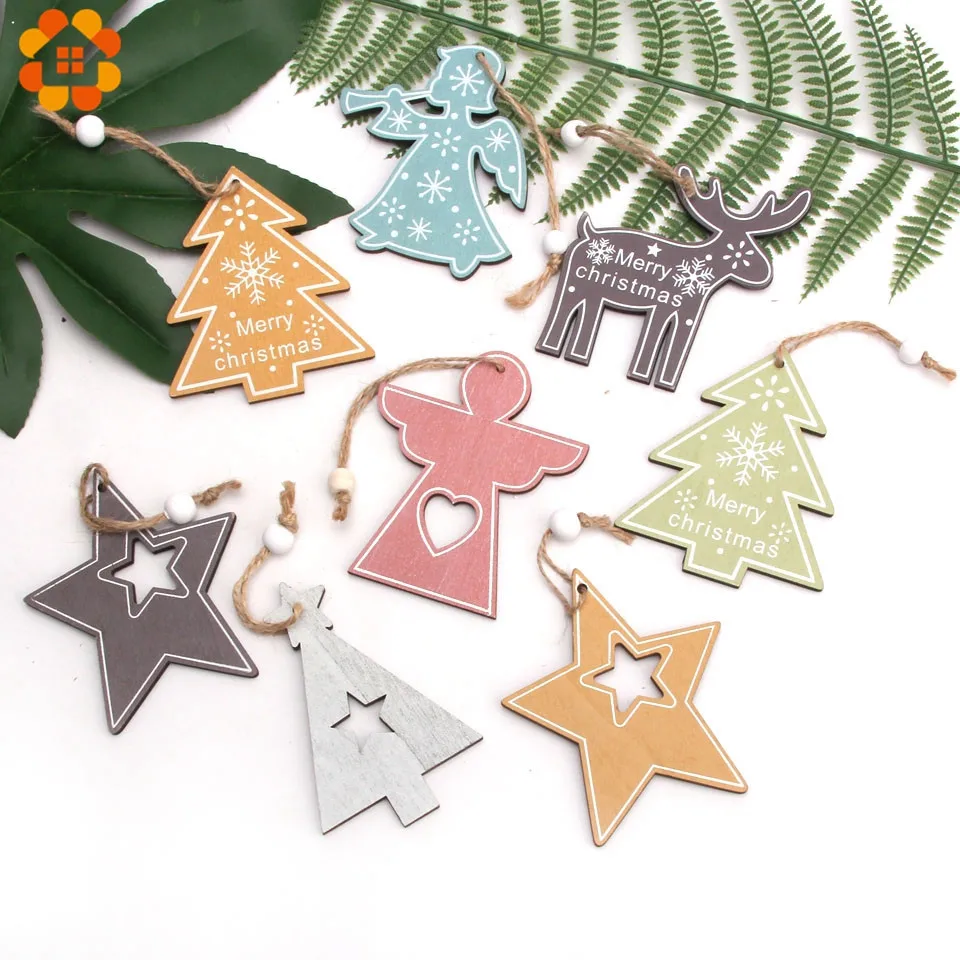 3PCS/Lot Multi Wooden Christmas Ornaments Pendants DIY Wood Crafts Hanging Xmas Tree Ornament Home Christmas Party Decorations