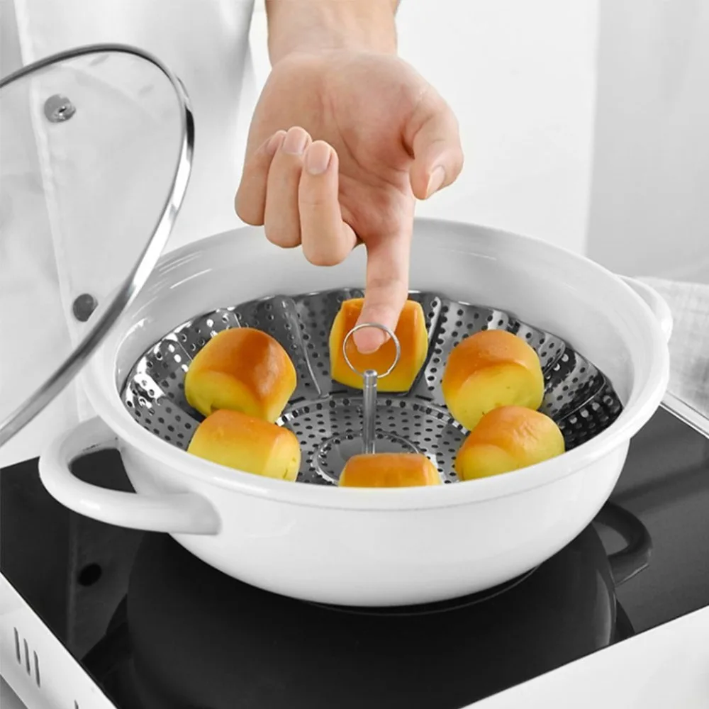 14cm Foldable Stainless Food Steamer Steaming Rack Drawer Kitchen