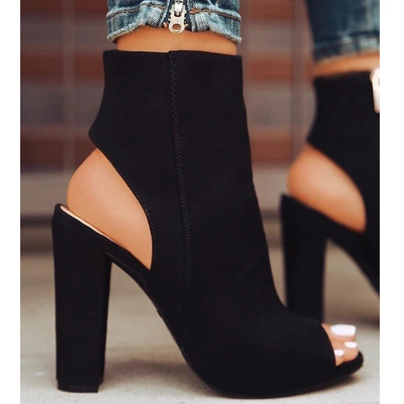 

Fashion Women Girls Leisure Hollow Back Peep Toe Chunky High Heels Zipper Casual Gladiator Sandals Feminino Sandalias Shoes A734
