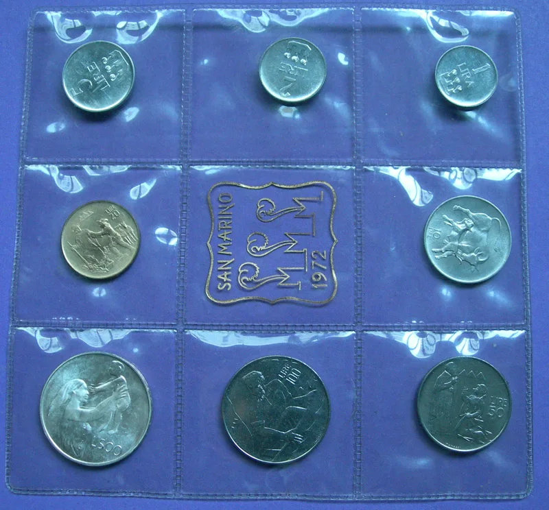 

Rarely with silver coin version 8pcs San Marino coin 100% original coin collection Not circulated 1972 year