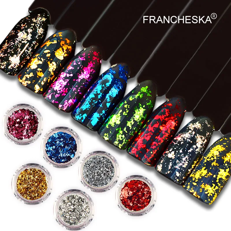 

Francheska Nail Glitter Powder Dust Iridescent Flakies Sequins Gold Silver Super Shining Paillette Nail Art Manicure Decoration