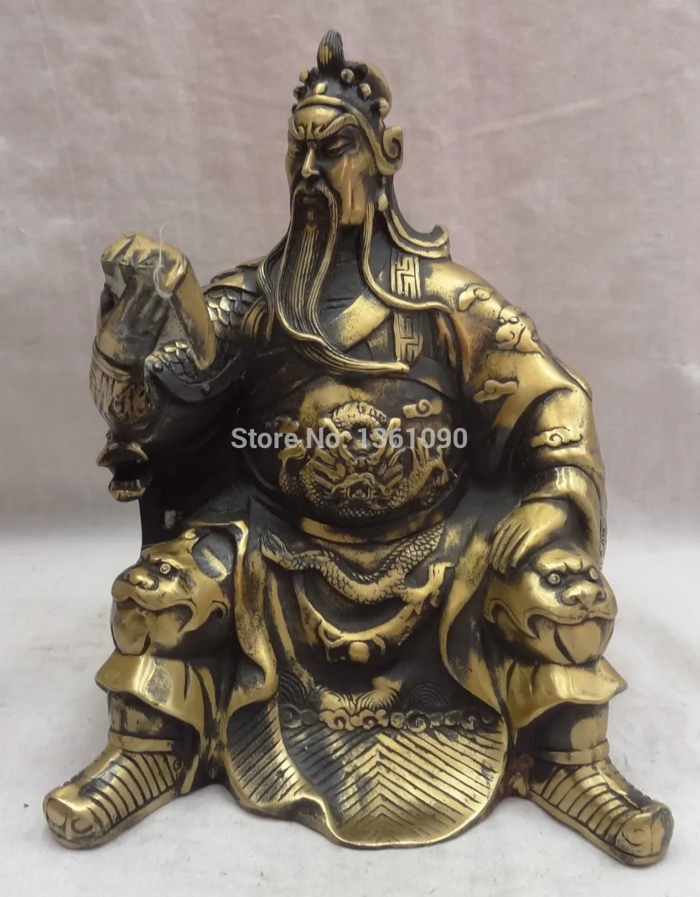 

xd 00881 8" Chinese Bronze Dragon Lion Head Warrior God GuanGong GuanYu Look Book Statue