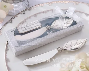 

Free shipping 100pcs/lot New arrival Chrome Leaf butter knife Spreader Valentine's Day gift Christmas wedding favors