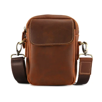 

Crazy horse leather suede leather vertical mobile phone bag Genuine Leather men's bag mini slung shoulder bag male messenger bag