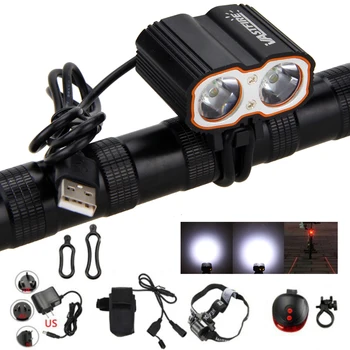 

Front Bike Headlight 8000LM 2X XM-L T6 LED Bicycle Dual Lamps with USB Port+6400 mAh Battery Pack+Red Laser Taillight