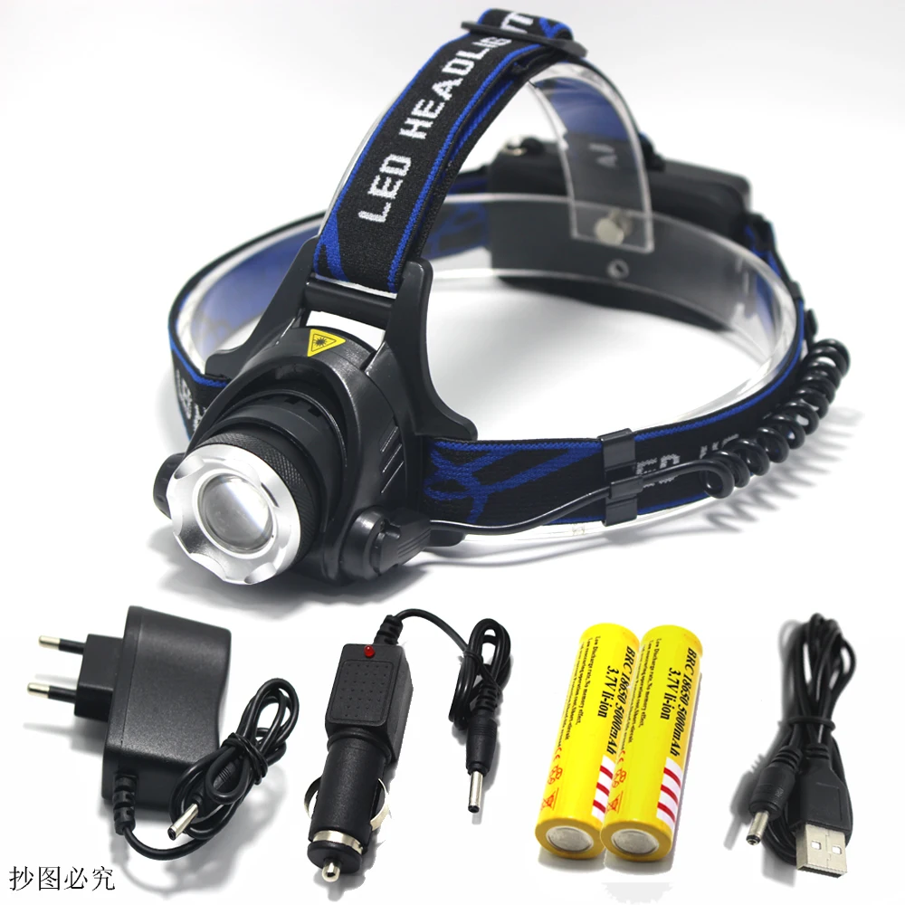 Hot 2000 Lumen Head Lamp LED Flashlight Torch XML T6 Headlamp Lantern Headlight Head Light Charger