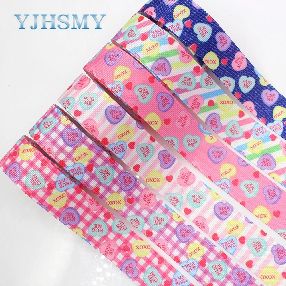 YJHSMY G 18702 584 25 мм 10 ярдов в форме сердца печатные ленты grosgrain DIY ручной работы