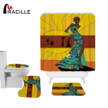 Miracille African Bohemian Women Bathroom Shower Curtain Waterproof Fabric Polyester Bath Mat Set Home Decoration