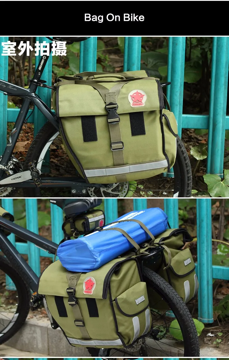 Best Roswheel Green Canvas Waterproof Double Bicycle Pannier Rear Seat Bag Bike Pouch 40-50L Bike Trunk Rack Bag Bycicle Carrier Bag 10