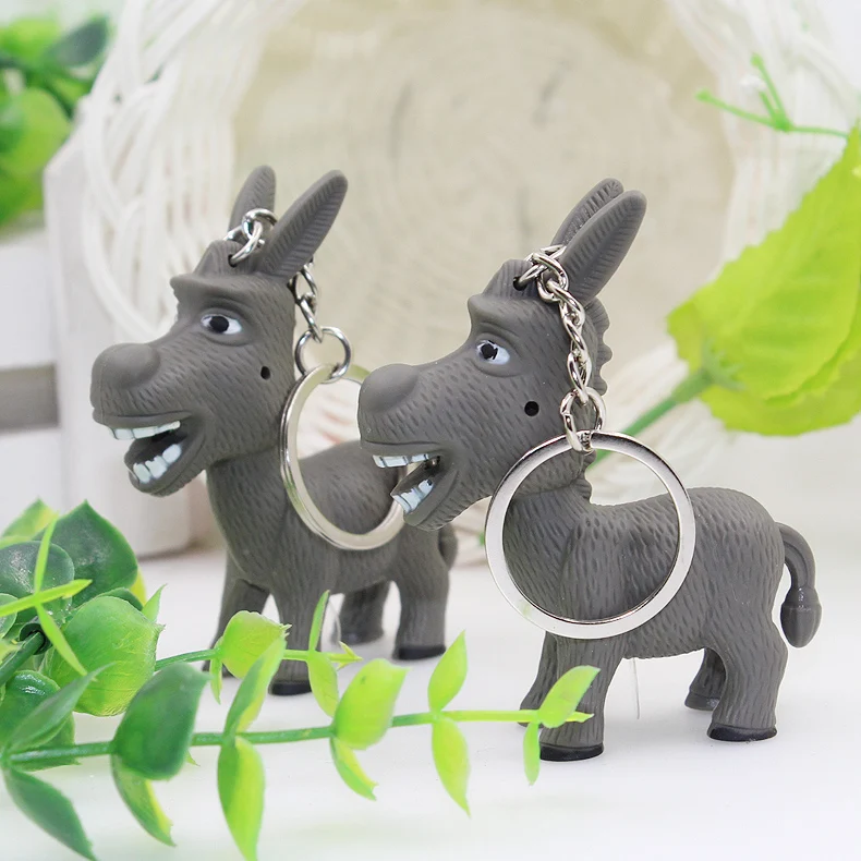 new hot sale creative donkey keychain with Led Flashlight Bag hanging keyring gift for students and women