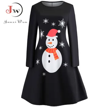 

Winter Long Sleeve Christmas Dress Women Snowman Print Slim Vintage Dress Casual Elegant Midi Party Dresses Vestidos Robe