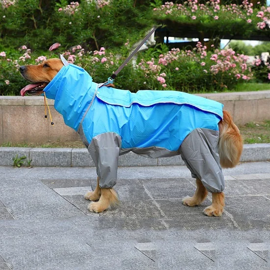 Водонепроницаемый дождевик для больших собак, одежда для больших собак, пальто для домашних животных, дождевик, пончо для средних и больших собак, золотистый ретривер, самойе, для собак - Цвет: Синий