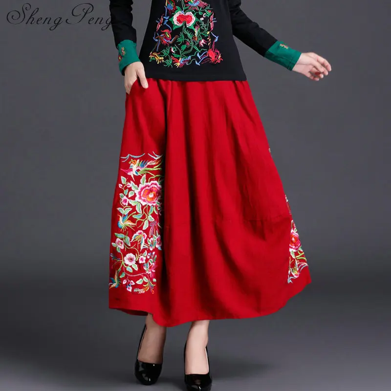 

2018 New arrival women skirts 2018 summer pleated long ethnic skirts ladies vintage elegant long floral skirts CC231