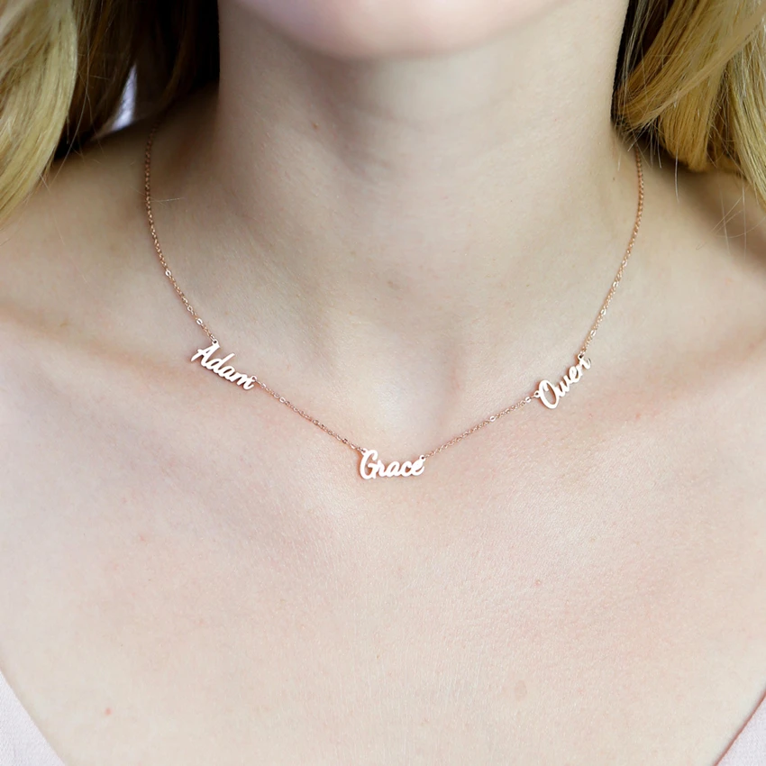  Personalized 1-5 Names Multiple Necklaces For Family Jewelry Stainless Steel Custom Arabic Nameplat