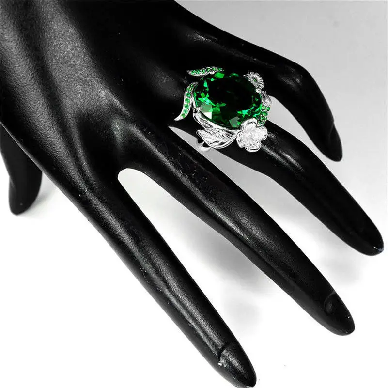 Кольца Hyperbole с зеленым овальным кристаллом, цирконием, креативный уникальный цветок, женские кольца с большим камнем, для банкета, вечерние ювелирные изделия, bague femme