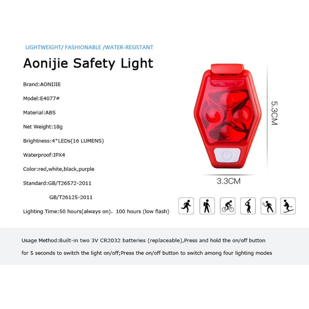 AONIJIE IPX4 Водонепроницаемый ночные штаны для пробежек светодиодная предохранительная лампа с зажимом стробоскоп сигнальная лампа велосипеда свет безопасности