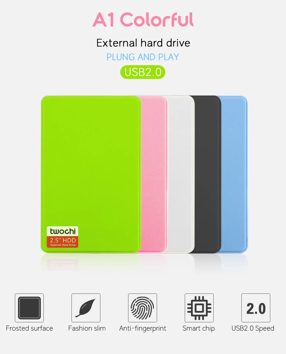 Новые стили TWOCHI A1 5 цветов 2,5 ''USB2.0 внешний жесткий диск 80 Гб Портативный HDD хранения дисковый разъем и играть на продажу