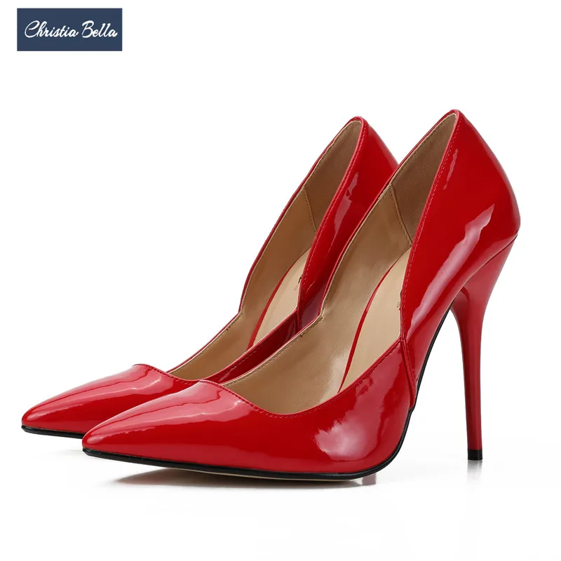 

Christia Bella Large Size Women High Heels Fashion 12cm Pointed Toe Pumps Red Black Prom Party Ladies Shoes Stilettos Thin Heels