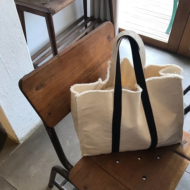 كبيرة عارضة قماش حمل حقيبة 2019 النسيج صديقة للبيئة أعلى مقبض حقيبة القطن مفتوحة الكورية الأزياء حقيبة يد الإناث أكثر من حجم حمل حقيبة