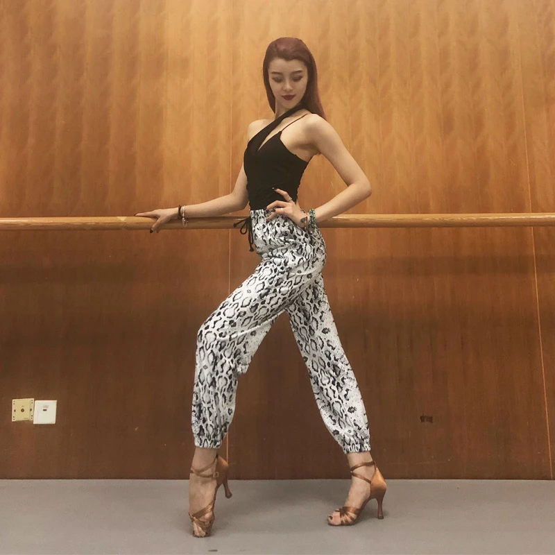 Новые Брюки для латинских танцев, женские тренировочные брюки со змеиным узором, женские штаны для выступлений Румба/Танго/Самба/Сальса/ча-ча, DQL1282