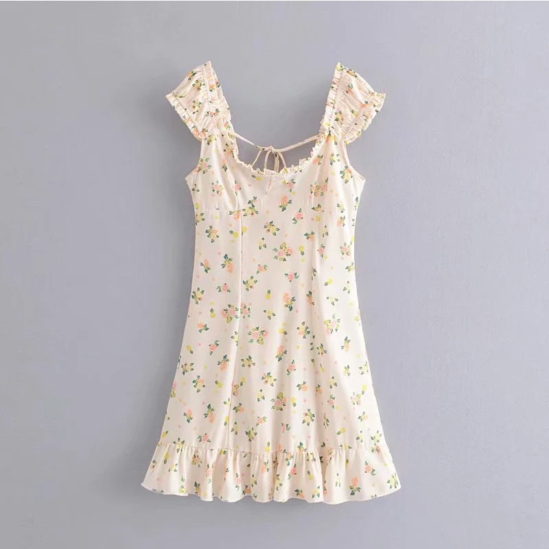 

Women's Clothing Dress 2019 Polyester Floral V-Neck Back Lace Up Dress Ms Summer Street Sexy Slim Fit Temperament Clothing
