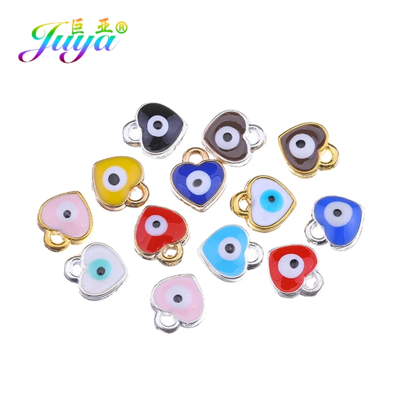 

Juya Wholesale Enamel Charms Accessories Handmade Heart Star Evil Eye Charms Pendant For DIY Bracelet Earrings Making Components