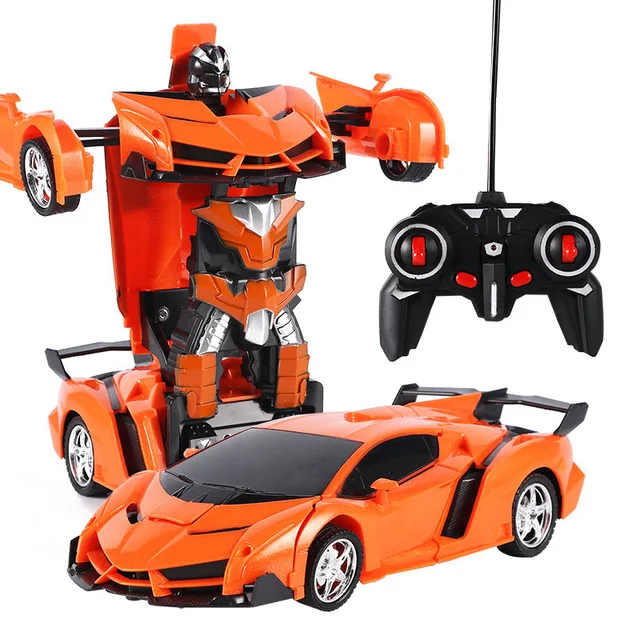 Technic трансформация Радиоуправляемый автомобиль радиоуправляемый светодиодный спортивный автомобиль Дрифт модель трансформирующая игрушка 1:18 один ключ - Цвет: Оранжевый
