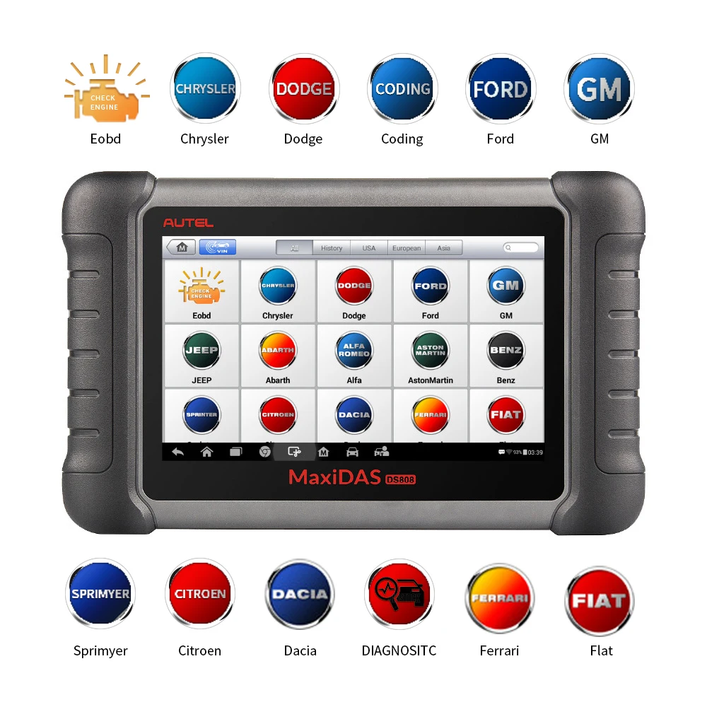 100% Оригинальные autel OBD2 сканер Code Reader автомобиля диагностический Tool KIT MaxiDAS DS808K все