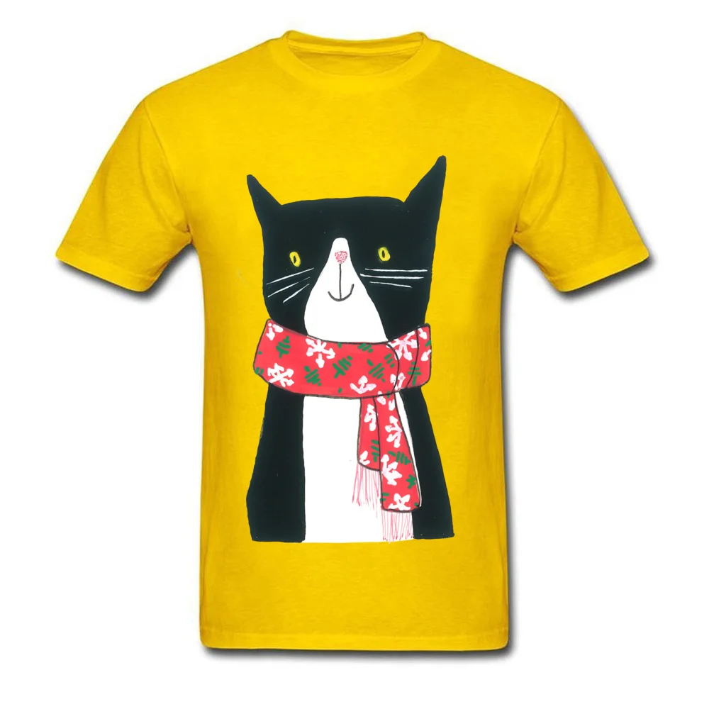 Cat With A Scarf All Cotton Tops Shirt for Men Leisure Top T-shirts Custom Discount O-Neck T-shirts Short Sleeve Cat With A Scarf yellow