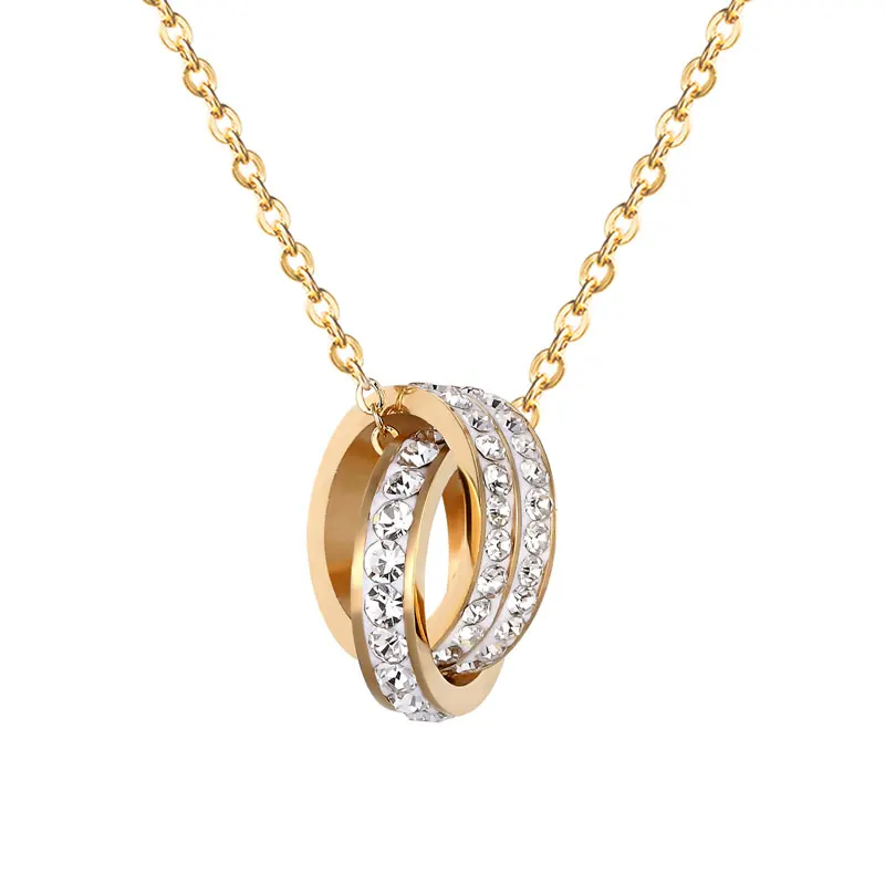 

Double Circle Full Zircon Pendant Necklace for Women Love Gift Titanium Steel Gold Color Jewelry Woman Necklace Birthday Gift