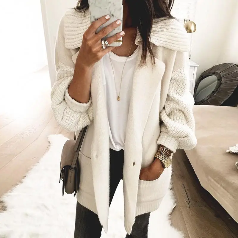 

Misswim Knitted cardigan women autumn winter 2019 White Turn Down Collar sweater Lantern Sleeve Cardigan Retro button knitwear