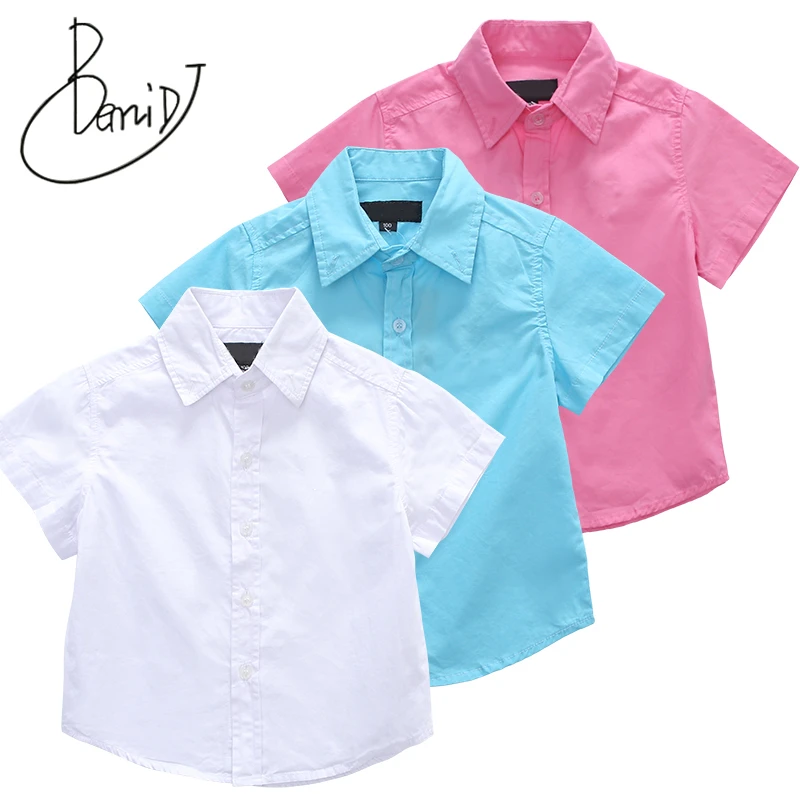 

2018 Casual Baby Children Boy Cotton Short Sleeve Blouse For Summer Kids Boys White Shirts New Fashion 1-13 Yrs Baby Boy Clothes