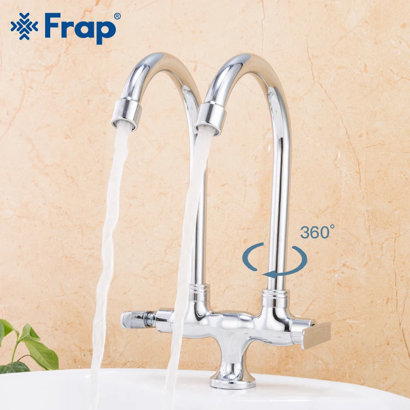 

Frap Kitchen Faucet single cold water 304 Stainless Steel universal tube double pipe outlet faucet sink wall out of the rotation