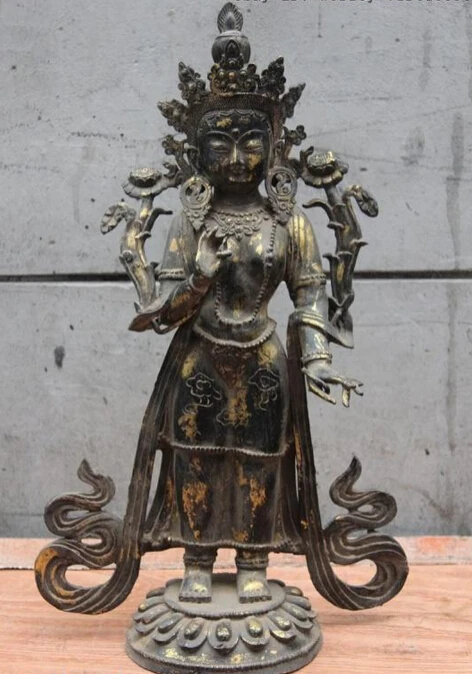 

S1161 China Buddhism Bronze Kwan-Yin GuanYin Bodhisattva Avalokitesvara Buddha Statue D0318