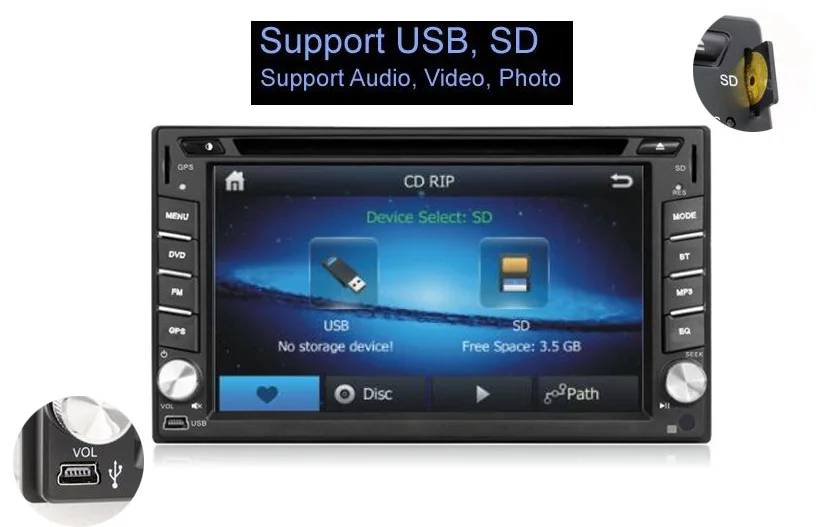 Top 2 Din 6.2" Touch Screen Car Stereo Radio  GPS Navigation Bluetooth Video DVD CD MP3   MP4 Player 13