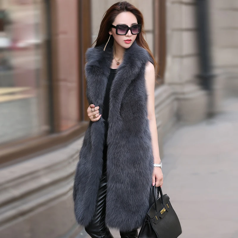 Women's Real Fur Coat Fox Fur with Removable Sleeves Down Filled Genuine Leather Coat gl0002