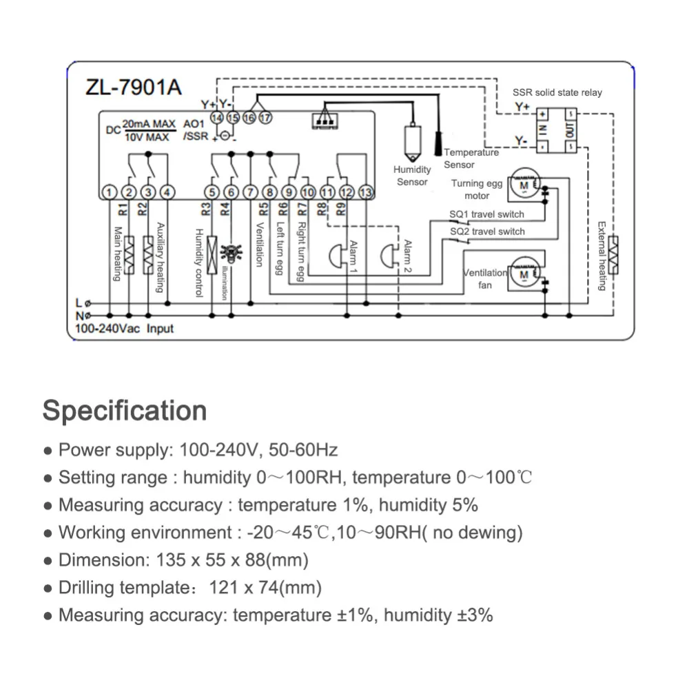 ZL-7901A многофункциональный инкубатор управления Лер PID контроль температуры 100-240 В Высокоточный регулятор температуры и влажности