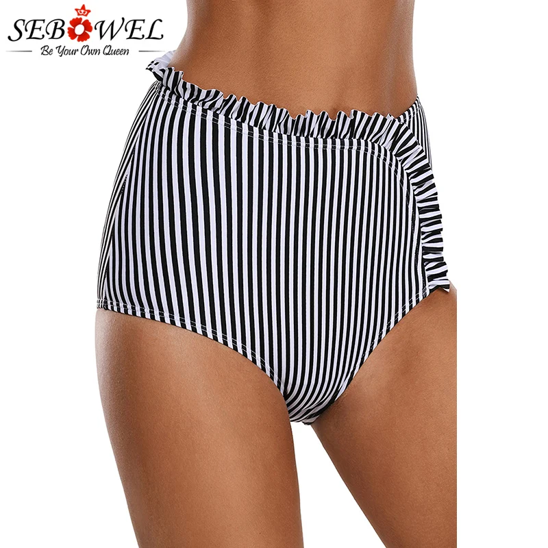 Black-White-Striped-Asymmetric-Ruffle-Trim-Swim-Bottom-LC410702-2-4 