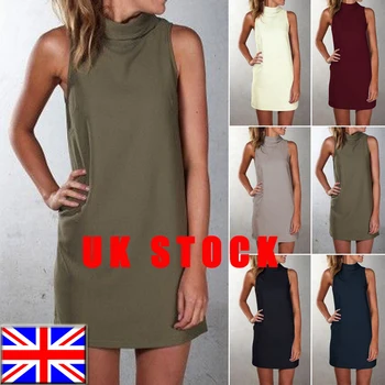 

Women Shirt Dress Sleeveless Crew Neck Casual Tops Plus Size HSJ88