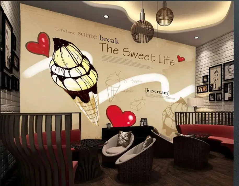 

Custom wallpaper mural hand-painted ice cream background wall