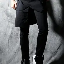 Новинка Для мужчин брюки личности мужской многослойная нерегулярные искусственного комплект из двух предметов брюки тонкие обтягивающие штаны певица костюмы одежда