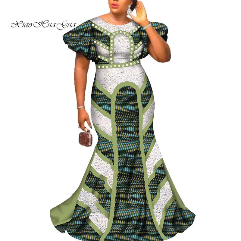 Африканский Базен Riche Femme свадебное платье Африканские модные длинные платья для женщин Круглый вырез бабочка рукав вечерние платья WY2586
