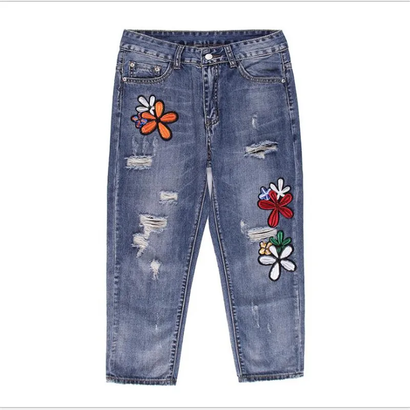 Fashion Streetwear Embroidery Women Jeans 2018 Spring