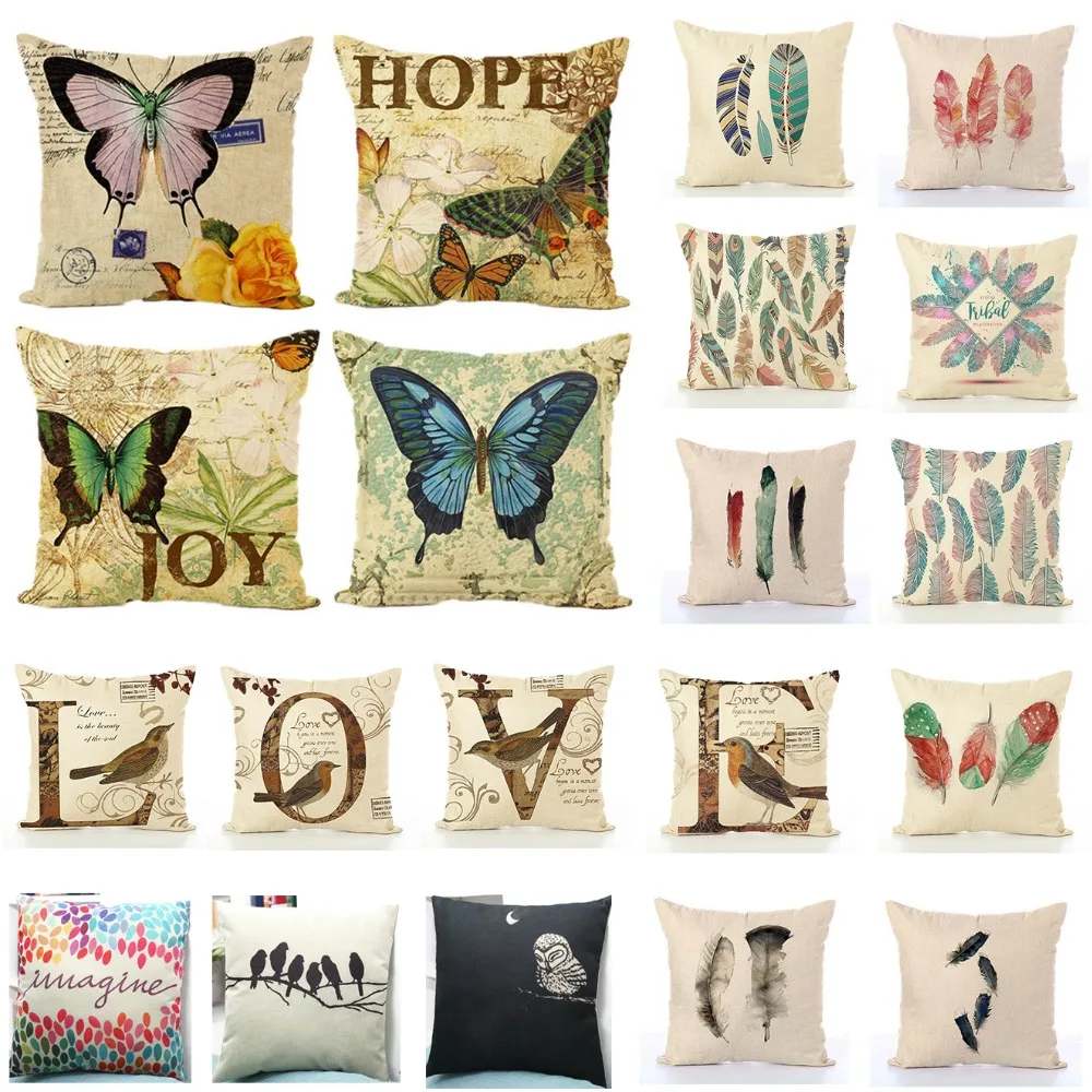 

1 pc Simple and brief Pillow cover with Animal butterfly and letter,feather printed pillowcase home hotel Decor pillow case