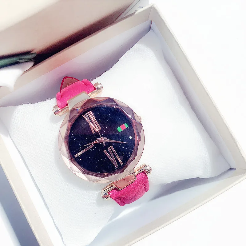

Luxury Flower Women Watches Fashion Starry Sky Ladies Dress Clock Casual Pink Leather Waterproof Female Wristwatch Gift for Girl