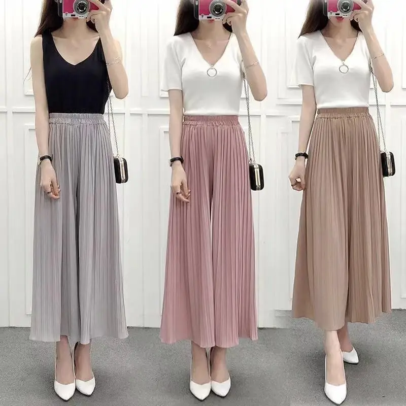 

Nantersan pleated loose thin wide leg pants female nine pants thin section breathable casual pants