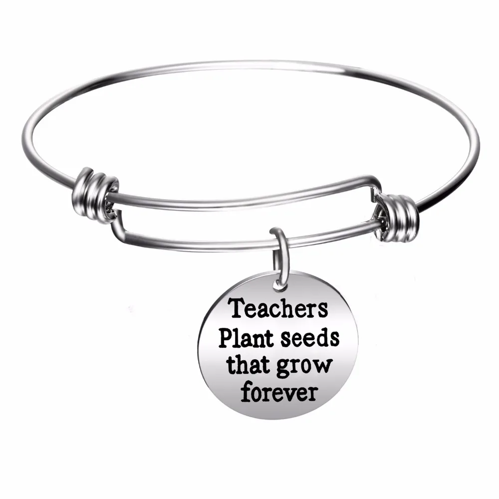 Trendy Stainless Steel Teachers Plant Seeds That Grow Forever Bangle Charm Bracelet Teacher's Day Gift Thank You Teacher Jewelry |