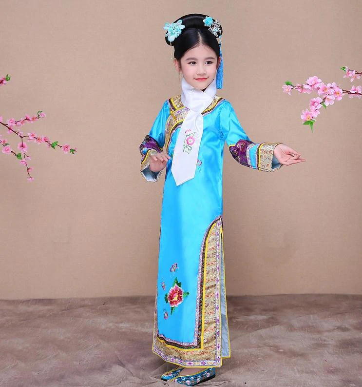Драматургическое платье династии Цин для девочек китайский традиционный детский древний костюм Infanta Пери театральный Халат Одежда для танцев YZT083005