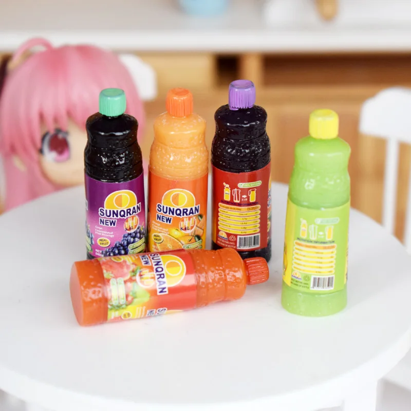 5PCS Cute Mini Dollhouse Miniature Juice Drinks Bottle Model Pretend