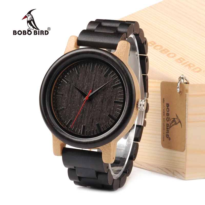 BOBO BIRD M18 Ebony Wood And Bamboo Watch Analog Men Wristwatch With Japan Movement Customized For Gift